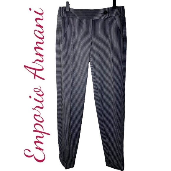 EMPORIO ARMANI Wool Blend Vertical Stripe Cuffed Tapered Slacks, Size 36 (US 2) - Picture 1 of 9